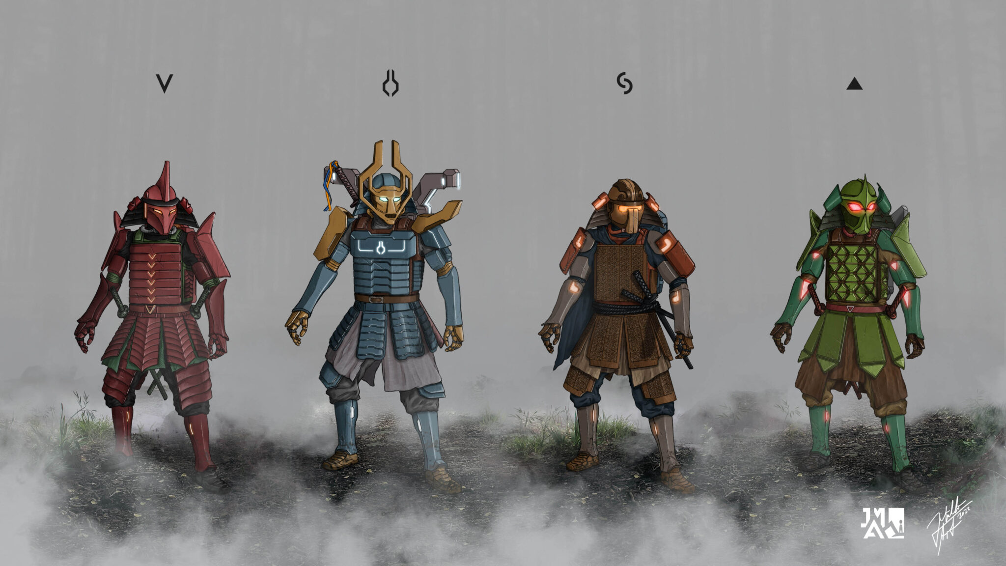 concept art character design showing sifi guards - warriors